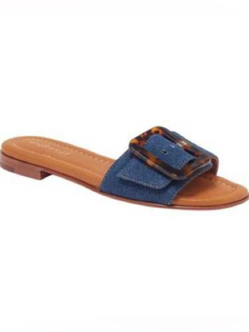 J. McLaughlin BELLA Blue Denim Tortoise Shell Slides Sandals
